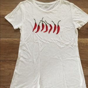 White tee shirt with beaded chili peppers